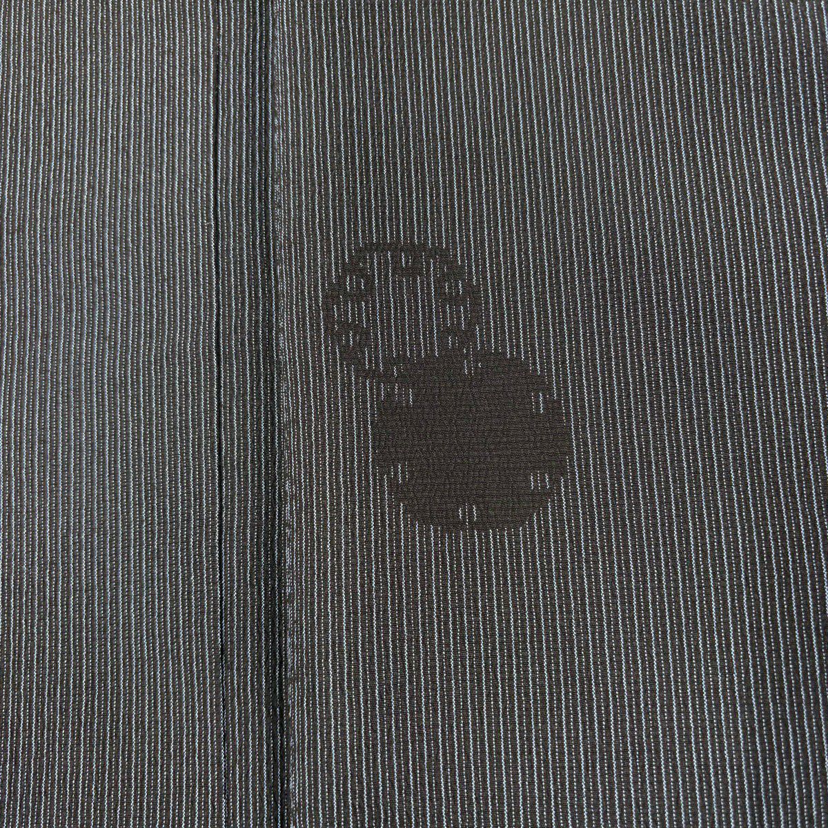 【美品】 付下 身長159cm 袖長67.5cm L 雙層 塩沢紬織織 塩沢物語 證書附帶 縱條紋 雪輪 黑 純蠶絲 名品級