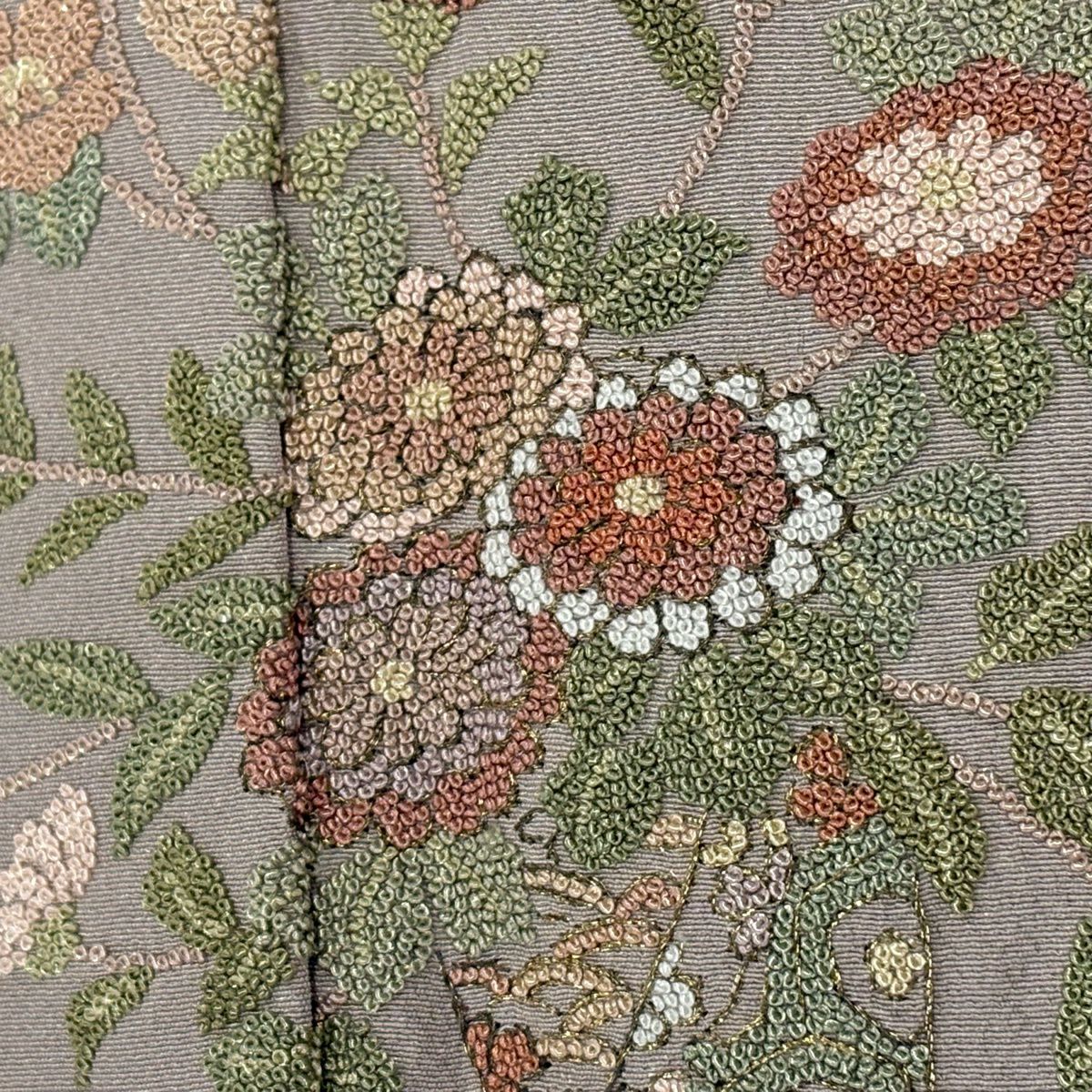 付下 身長168cm 袖長65cm M 雙層 花束 草花紋紋 相良刺繡 金線 灰紫 純蠶絲 名品級