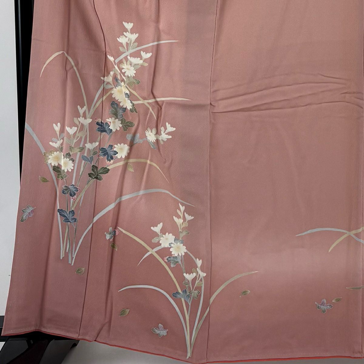 付下 身長162cm 袖長65.5cm M 雙層 南克治 加賀友禪 落款 菊花 花紋 漸層 粉紅 純蠶絲 名品級
