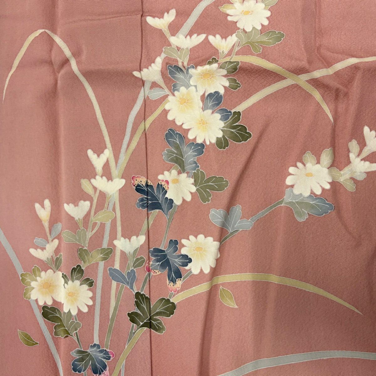 付下 身長162cm 袖長65.5cm M 雙層 南克治 加賀友禪 落款 菊花 花紋 漸層 粉紅 純蠶絲 名品級
