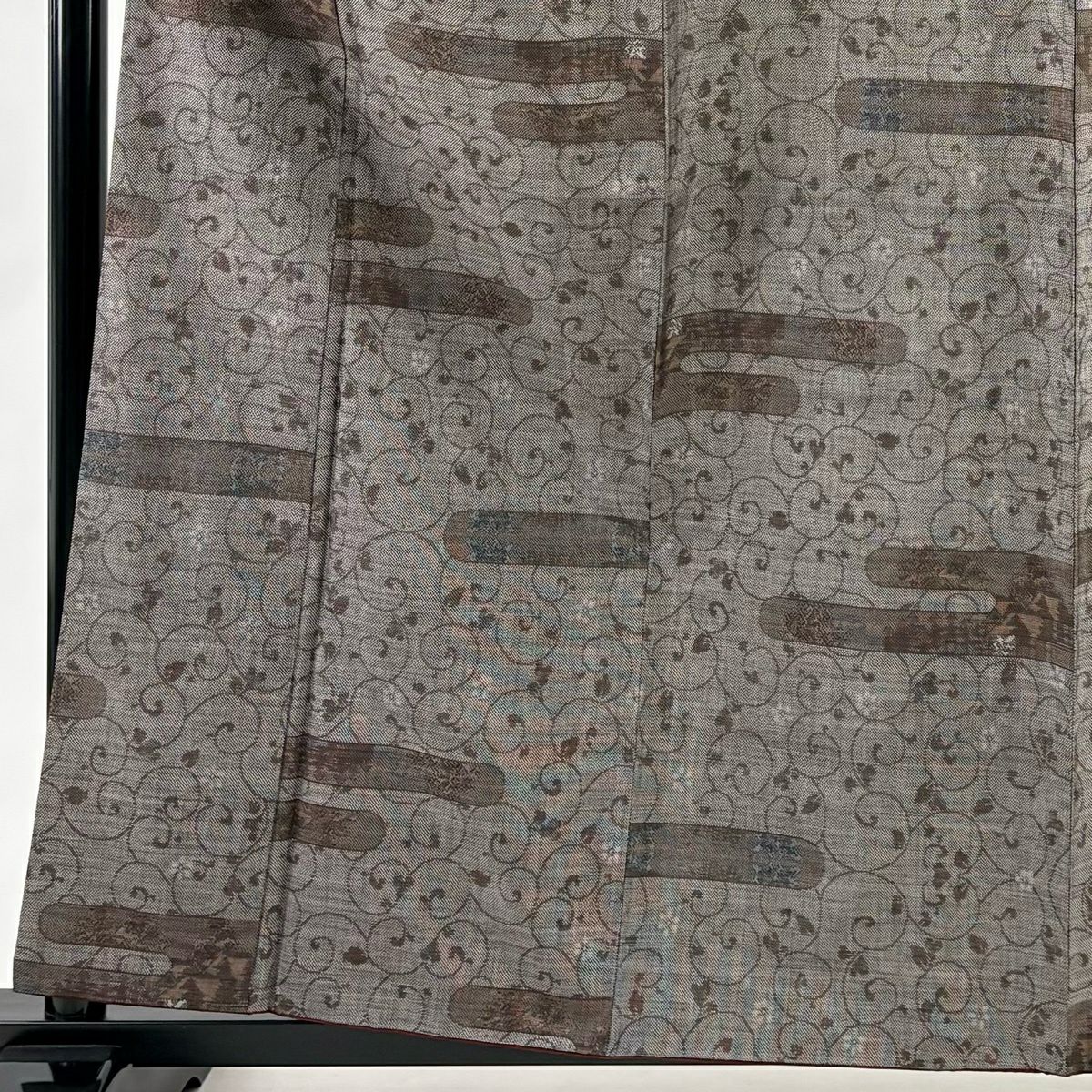 【美品】 紬織織 身長160cm 袖長66cm M 雙層 ヱ霞 花唐草紋 茶 純蠶絲 名品級