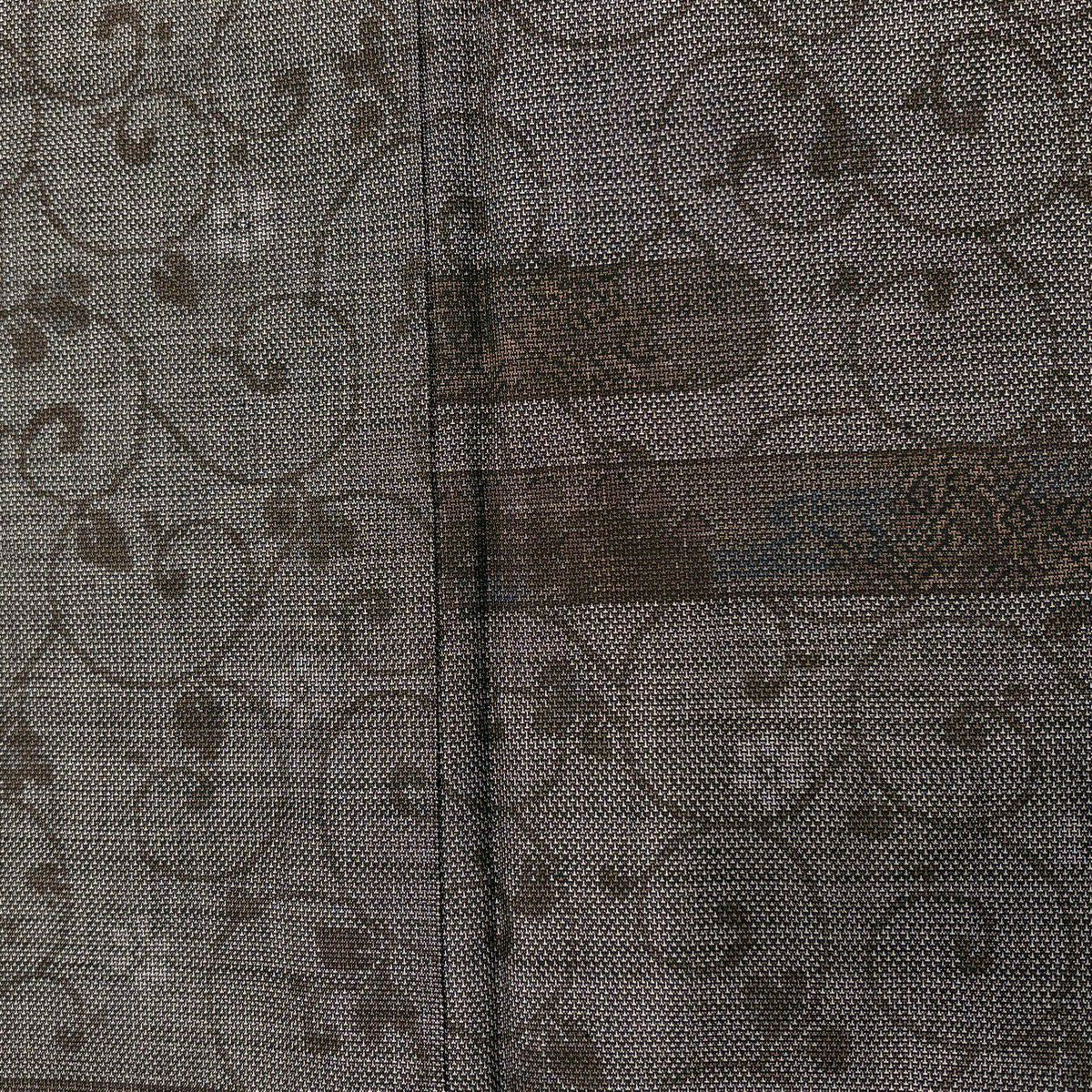 【美品】 紬織織 身長160cm 袖長66cm M 雙層 ヱ霞 花唐草紋 茶 純蠶絲 名品級