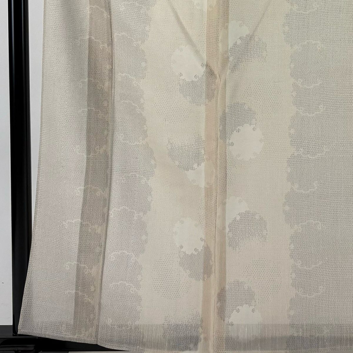 【美品】 紬織 身長160.5cm 袖長64cm M 薄物 夏紬織 雪輪 龜甲絣 米色 純蠶絲 名品級