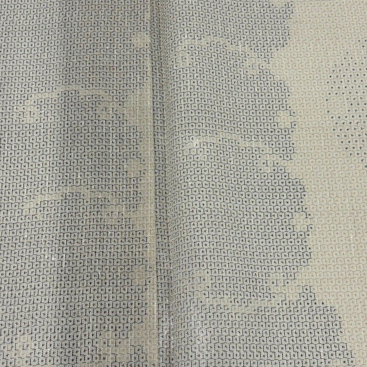 【美品】 紬織 身長160.5cm 袖長64cm M 薄物 夏紬織 雪輪 龜甲絣 米色 純蠶絲 名品級