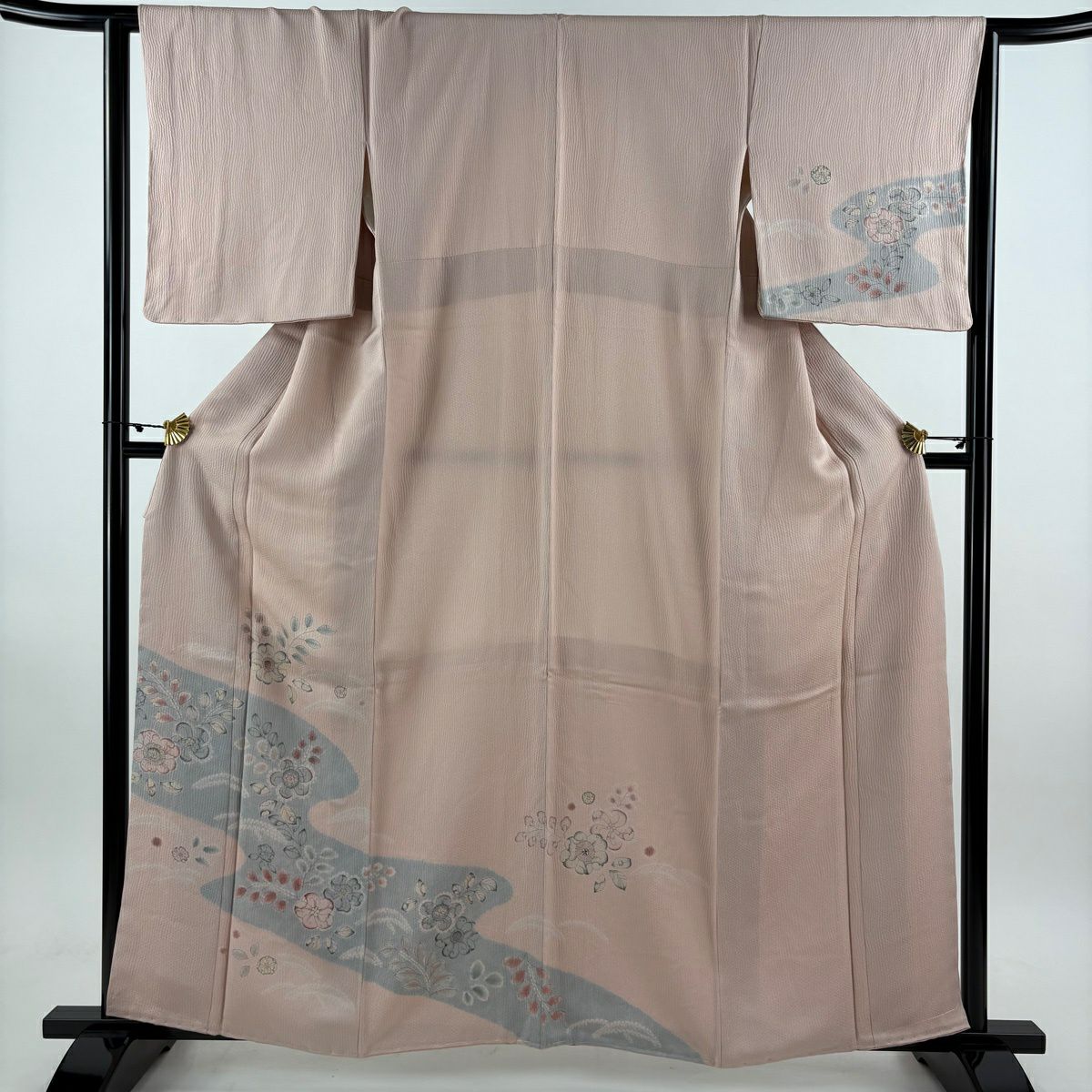 付下 身長160.5cm 袖長65cm M 雙層 辻花染圖案 流水 絞染 淺粉色 純蠶絲 名品級