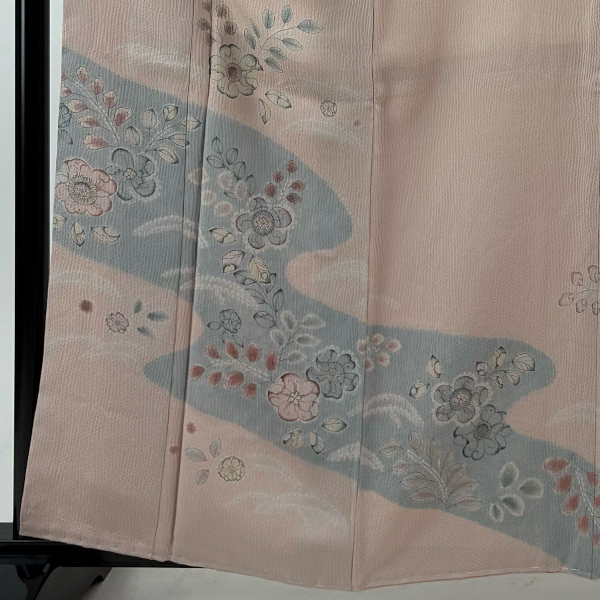 付下 身長160.5cm 袖長65cm M 雙層 辻花染圖案 流水 絞染 淺粉色 純蠶絲 名品級