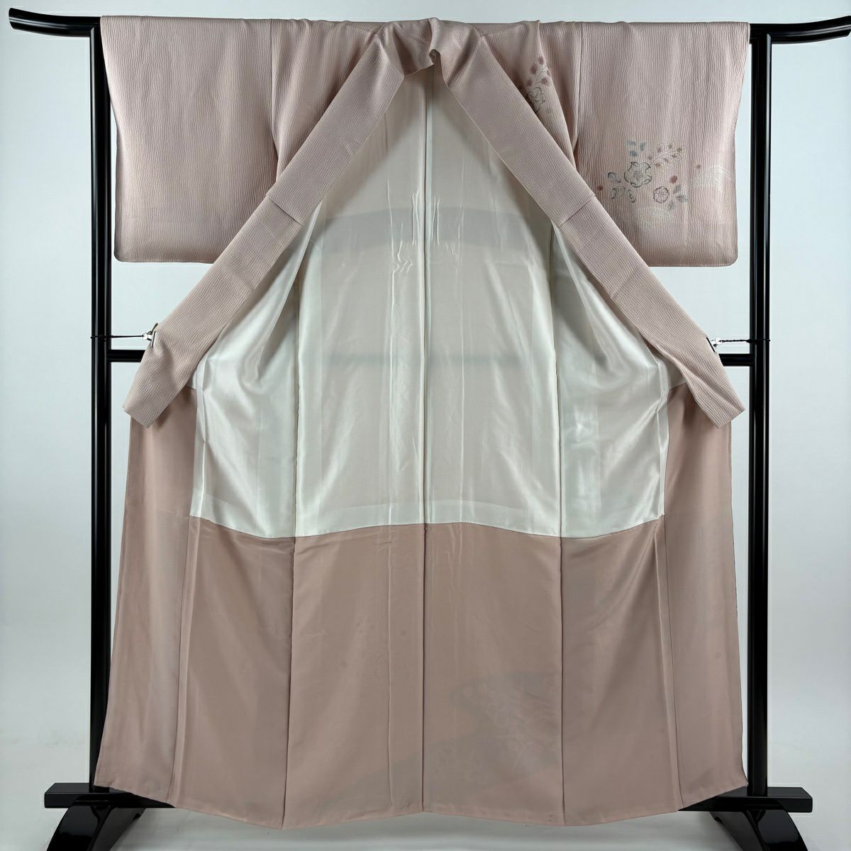 付下 身長160.5cm 袖長65cm M 雙層 辻花染圖案 流水 絞染 淺粉色 純蠶絲 名品級