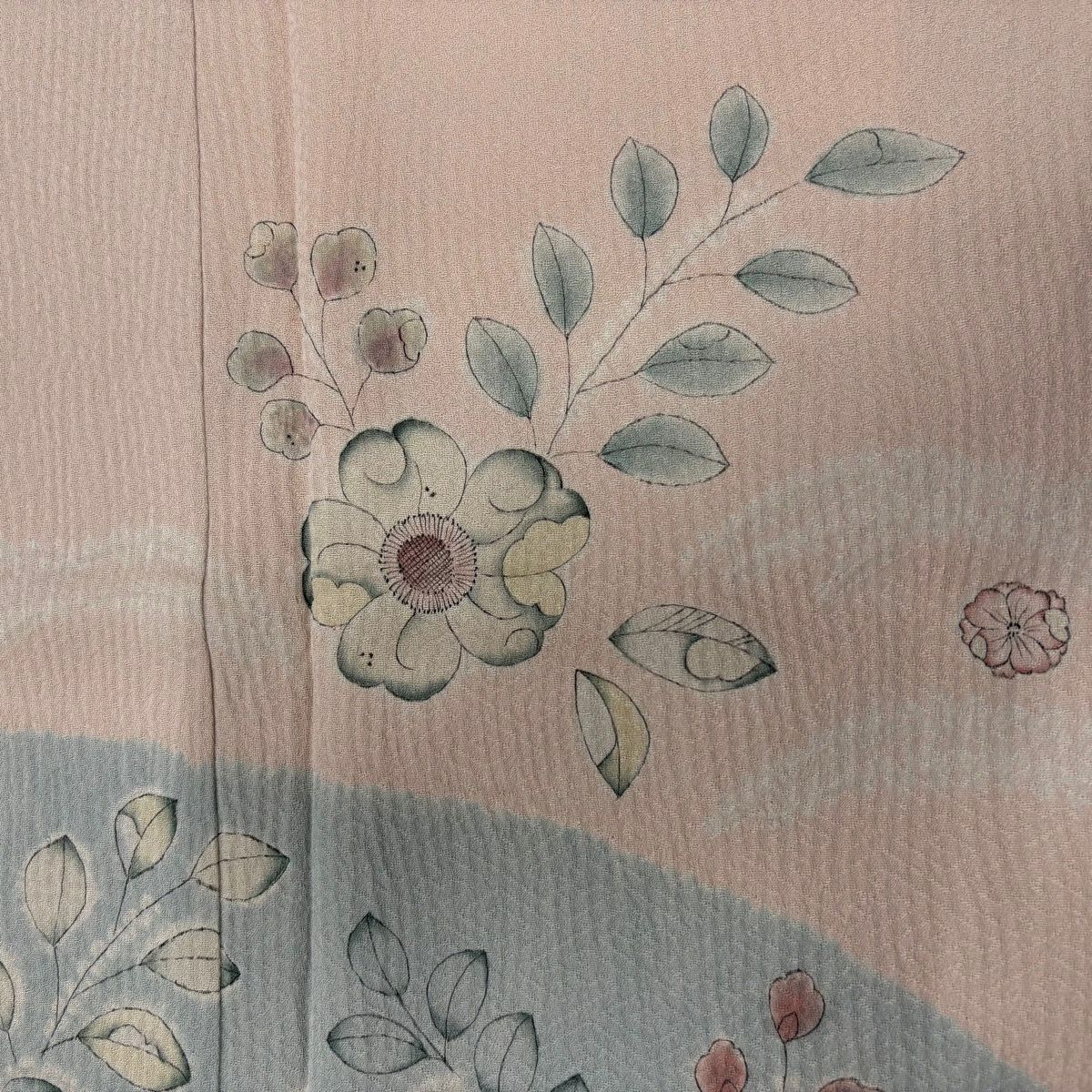 付下 身長160.5cm 袖長65cm M 雙層 辻花染圖案 流水 絞染 淺粉色 純蠶絲 名品級