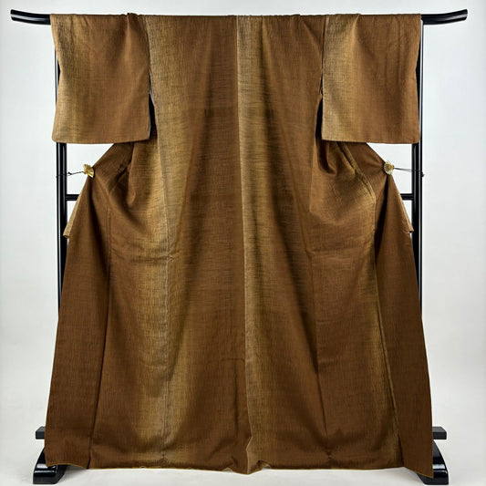 【美品】 小紋 身長173.5cm 袖長71cm L 雙層 大和 地紋 漸層 茶 純蠶絲 名品級