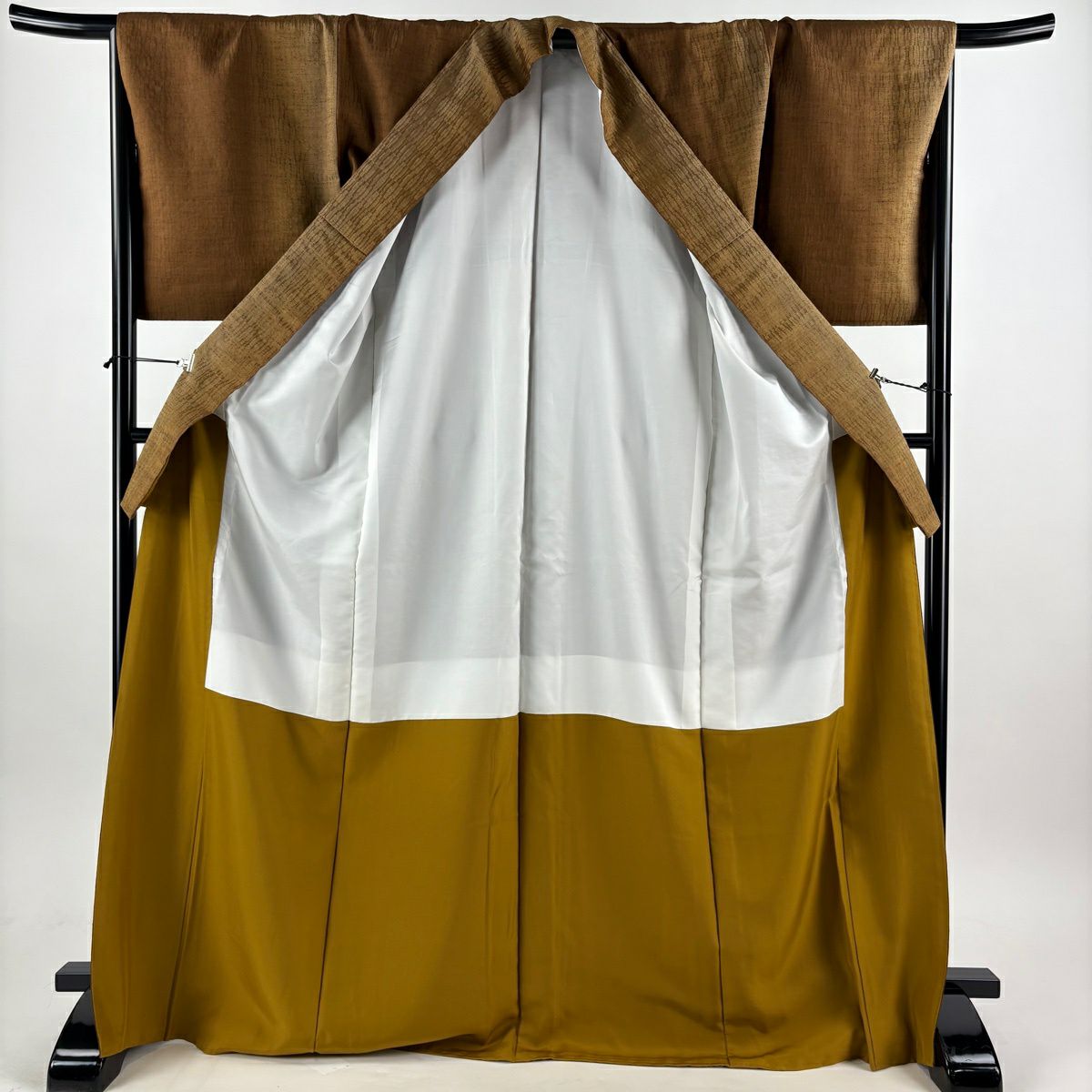 【美品】 小紋 身長173.5cm 袖長71cm L 雙層 大和 地紋 漸層 茶 純蠶絲 名品級