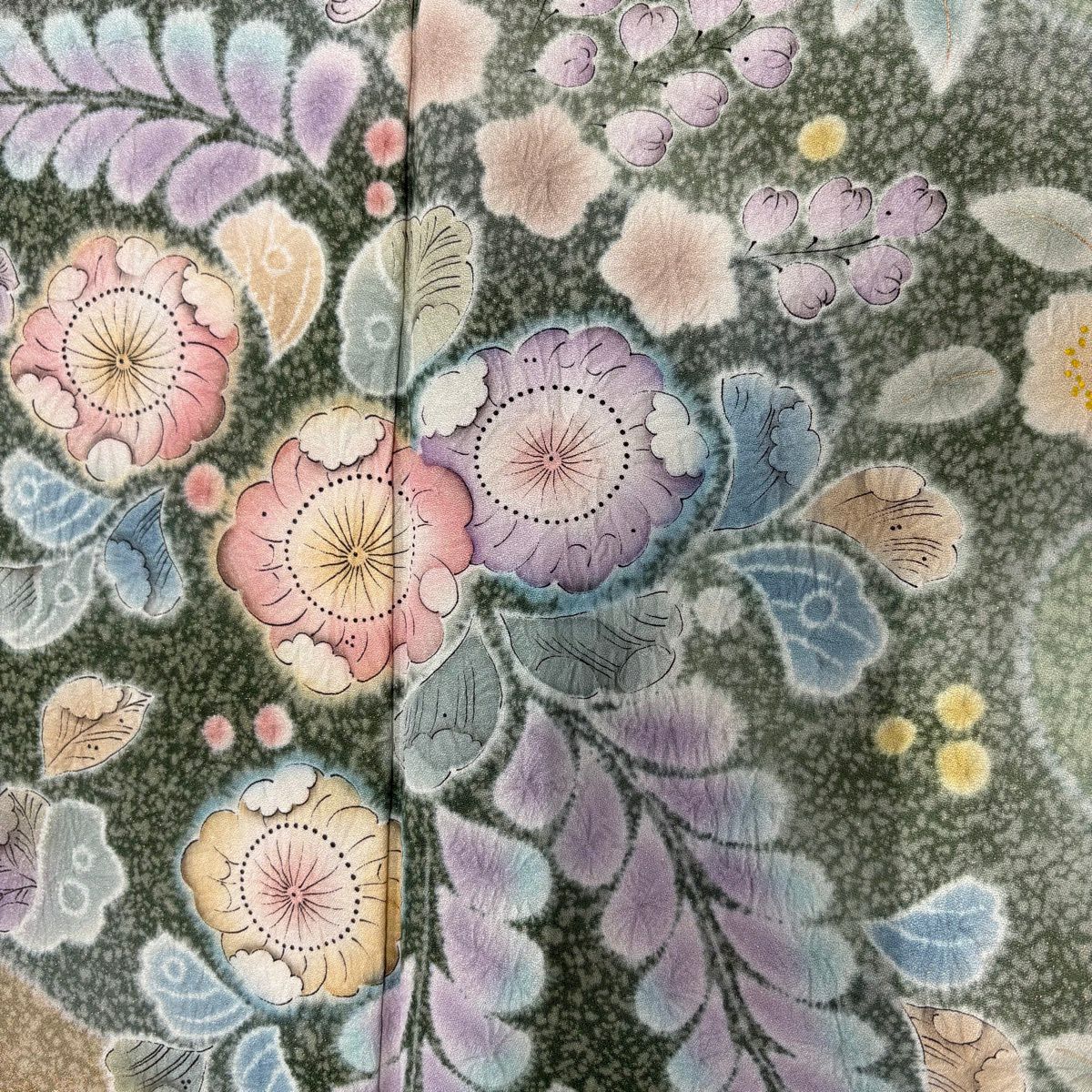 【美品】訪問服 身長166.5cm 袖長69cm L 雙層 落款あり 辻花染 金銀彩 金通し 薄綠 純蠶絲 名品級