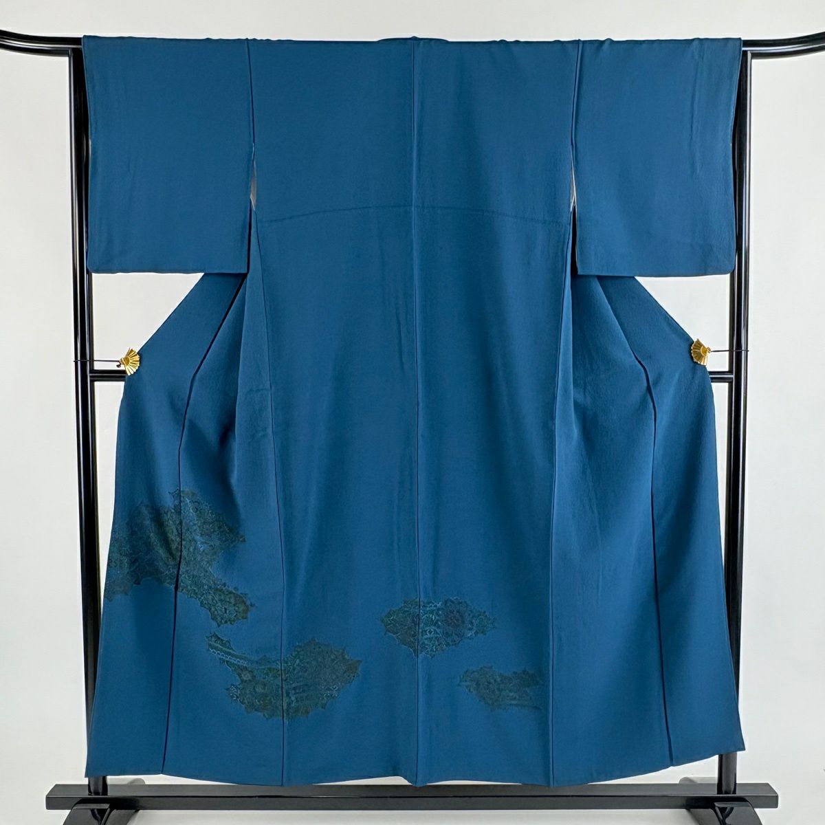 付下 身長154cm 袖長65cm M 雙層 華紋 逆さ雲取り 刺繡 青綠 純蠶絲 名品級