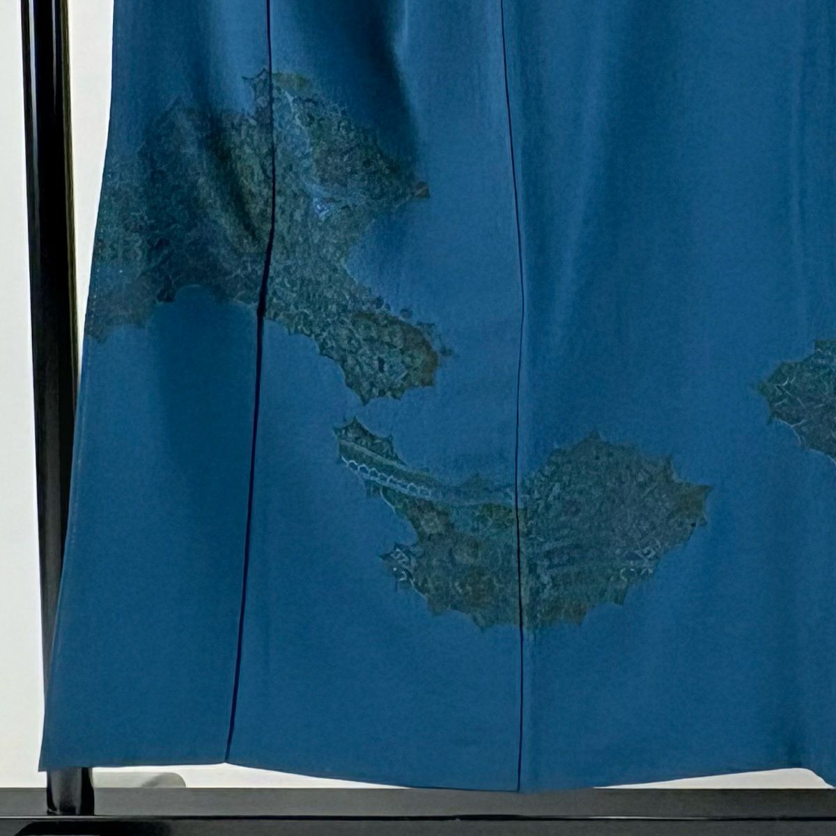 付下 身長154cm 袖長65cm M 雙層 華紋 逆さ雲取り 刺繡 青綠 純蠶絲 名品級