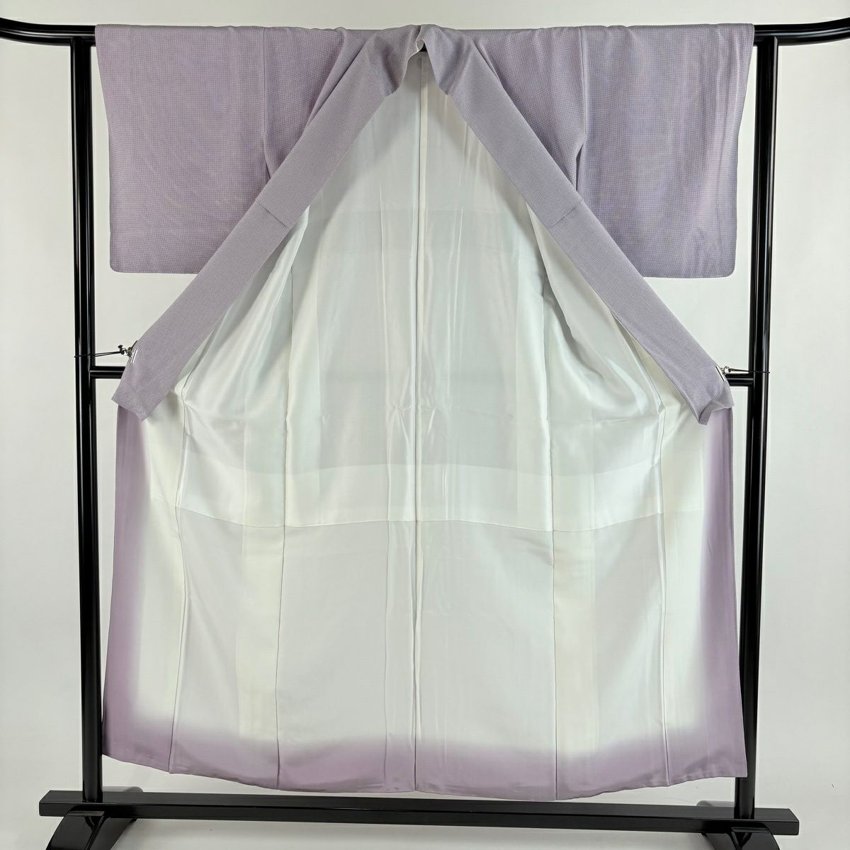 【美品】 江戶小紋 身長154cm 袖長63cm S 雙層 角通 薄紫 純蠶絲 名品級 一つ紋