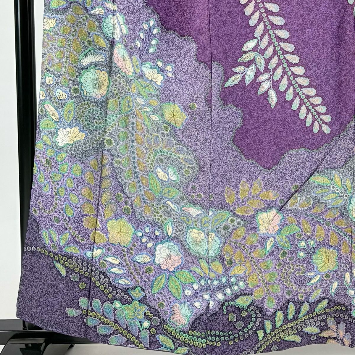 訪問服 身長159.5cm 袖長65.5cm M 雙層 落款あり 辻花染 金銀彩 紫 純蠶絲 名品級