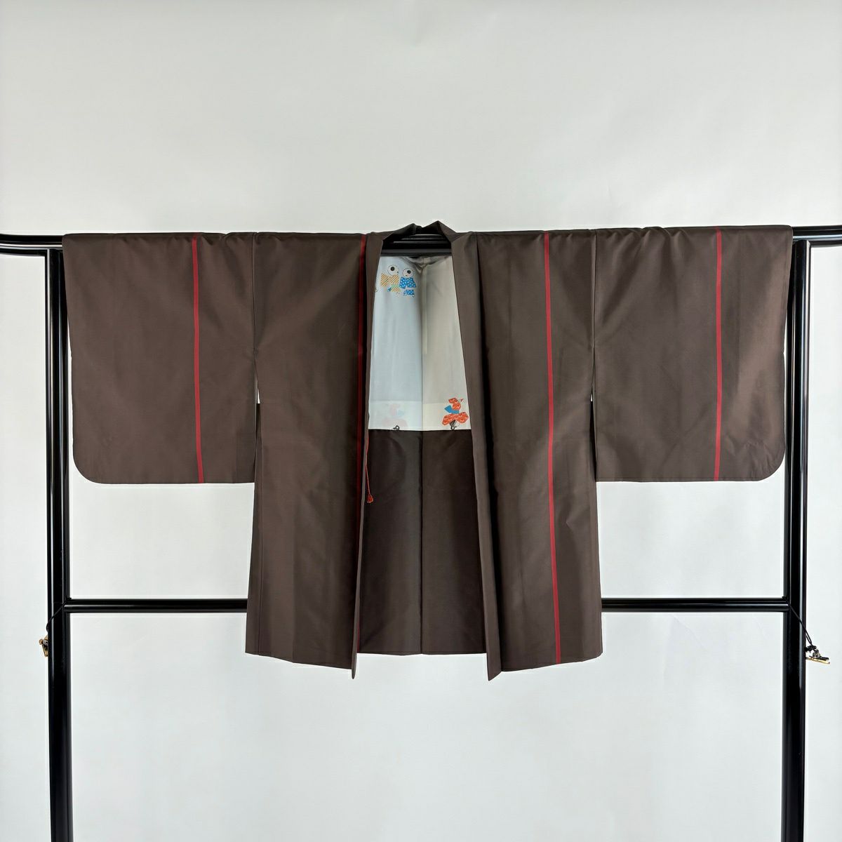 大島紬織 身長156cm 袖長64.5cm M 雙層 都喜ヱ門 套裝 證書齊全 條紋 焦茶 純蠶絲 名品級