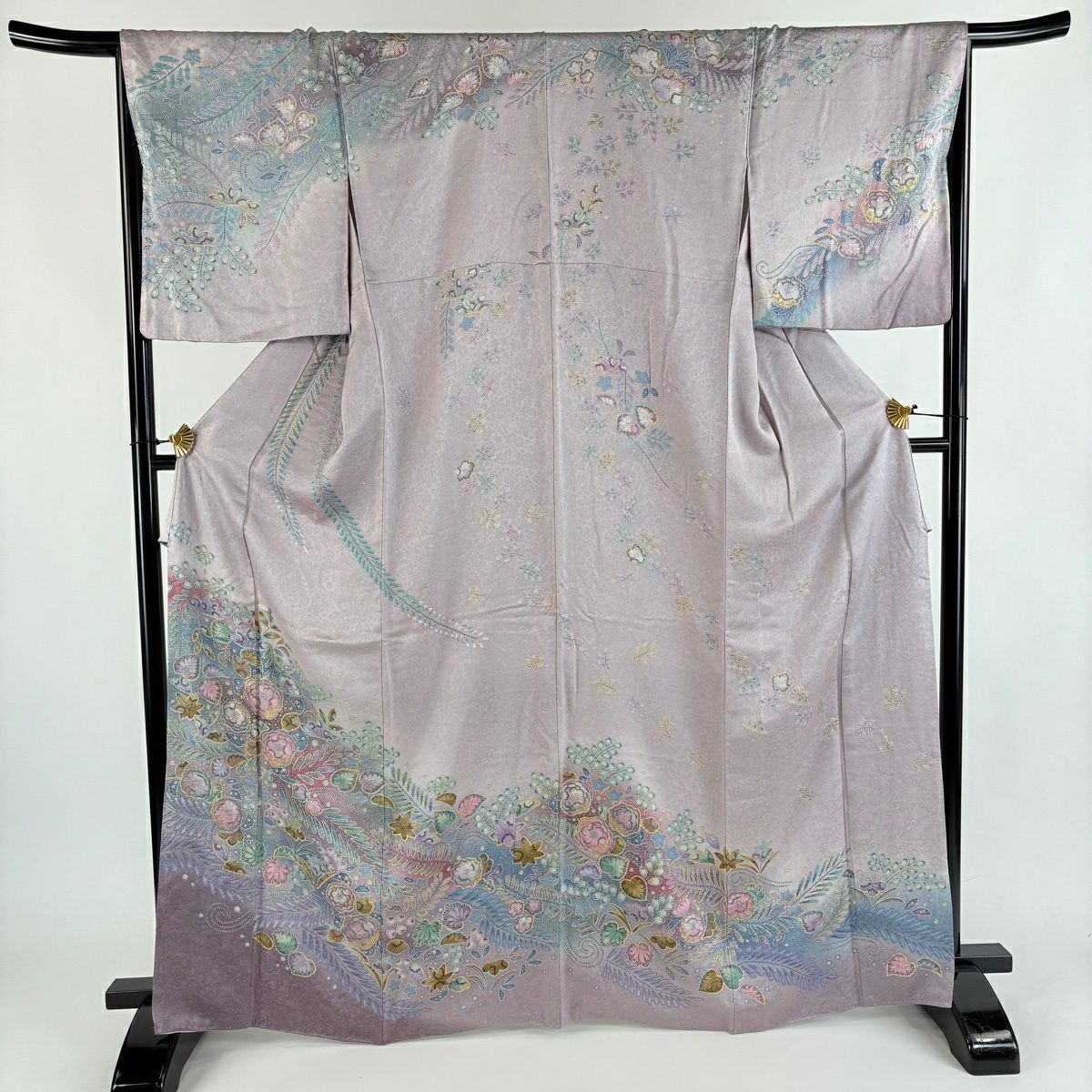 訪問服 身長166cm 袖長68cm L 雙層 辻花染 金彩裝飾 漸層 淺紫 純蠶絲 名品級