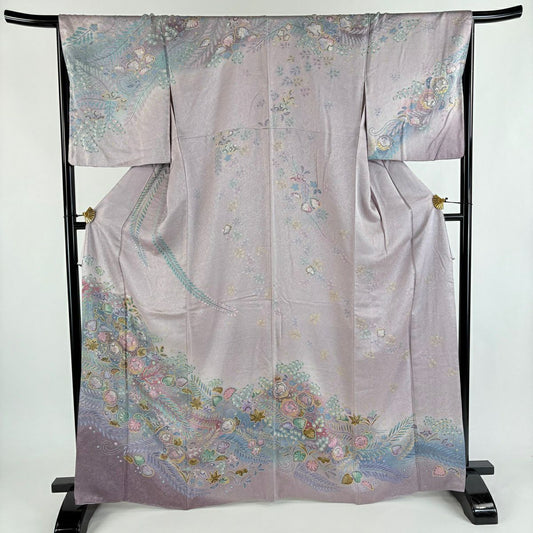 訪問服 身長166cm 袖長68cm L 雙層 辻花染 金彩裝飾 漸層 淺紫 純蠶絲 名品級