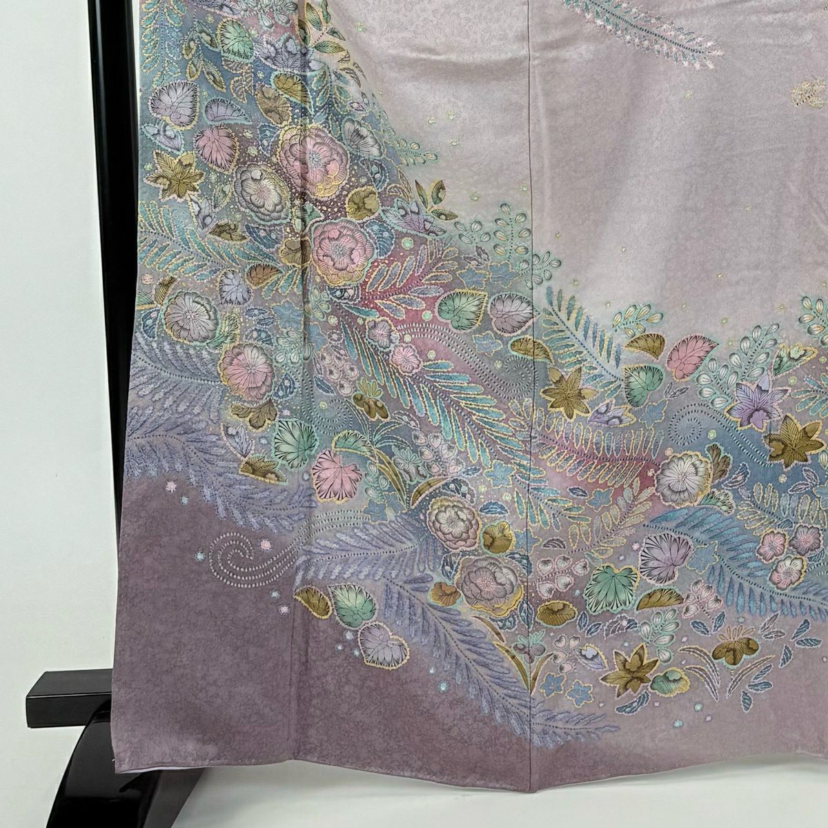 訪問服 身長166cm 袖長68cm L 雙層 辻花染 金彩裝飾 漸層 淺紫 純蠶絲 名品級
