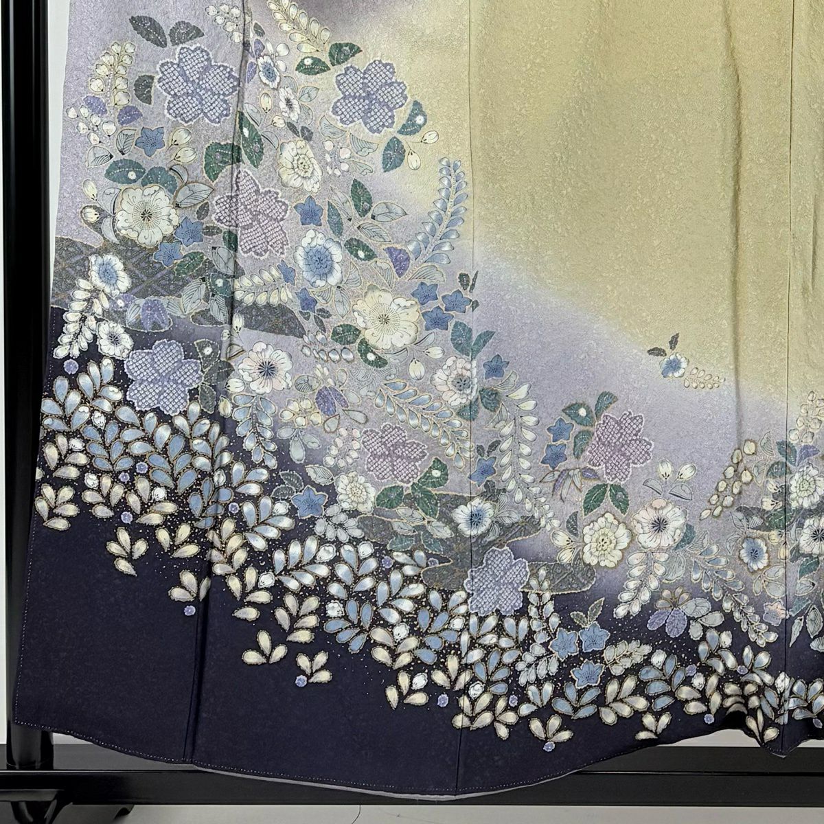 訪問服 身長155.5cm 袖長65cm M 雙層 辻花染 金彩裝飾 漸層 灰紫 純蠶絲 名品級
