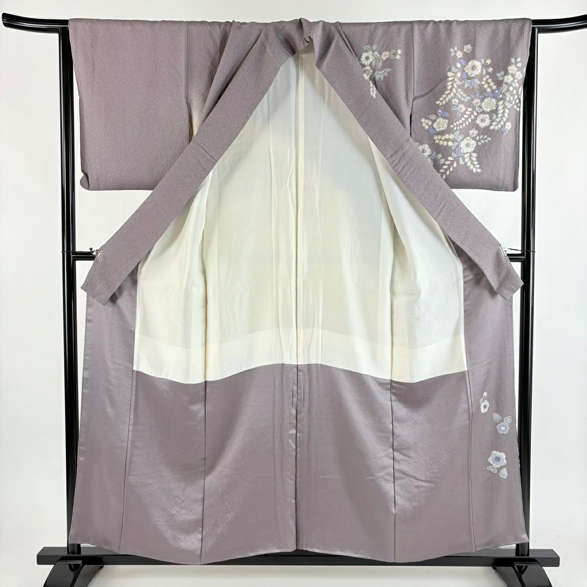 訪問服 身長155.5cm 袖長65cm M 雙層 辻花染 金彩裝飾 漸層 灰紫 純蠶絲 名品級