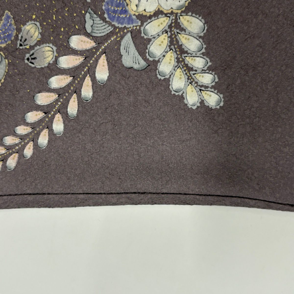 訪問服 身長155.5cm 袖長65cm M 雙層 辻花染 金彩裝飾 漸層 灰紫 純蠶絲 名品級