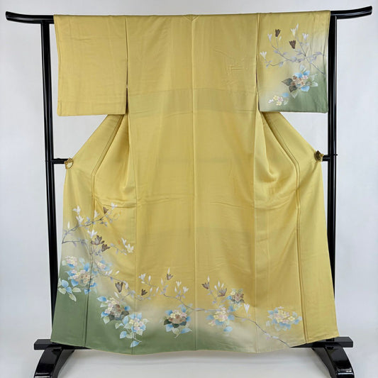 訪問服 身長161.5cm 袖長64cm M 雙層 枝花 紫陽花 金銀彩 漸層 黃土 純蠶絲 名品級