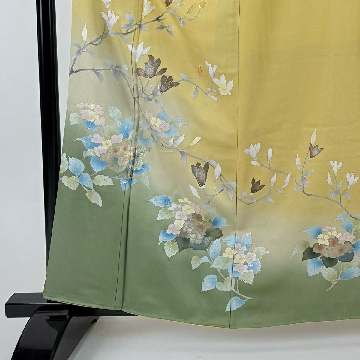 訪問服 身長161.5cm 袖長64cm M 雙層 枝花 紫陽花 金銀彩 漸層 黃土 純蠶絲 名品級