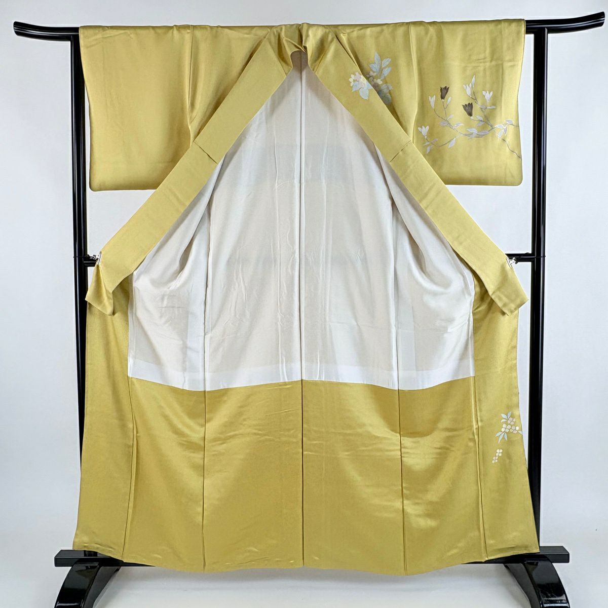 訪問服 身長161.5cm 袖長64cm M 雙層 枝花 紫陽花 金銀彩 漸層 黃土 純蠶絲 名品級