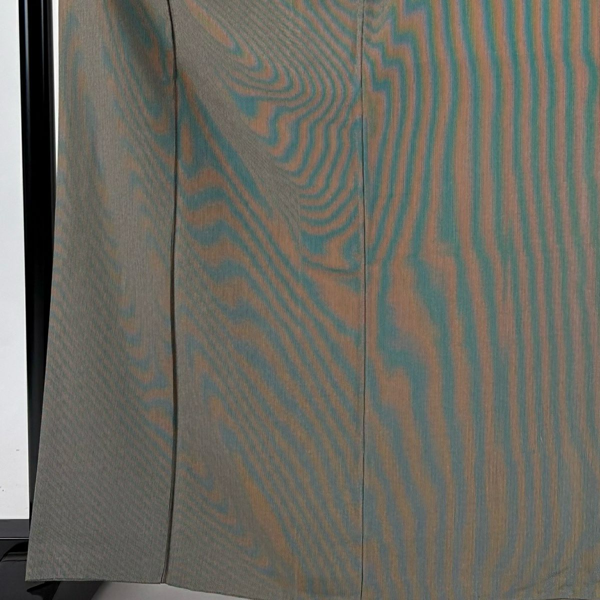 【美品】 江戶小紋 身長163.5cm 袖長68cm L 雙層 鈴乃屋 萬筋 灰綠 純蠶絲 名品級