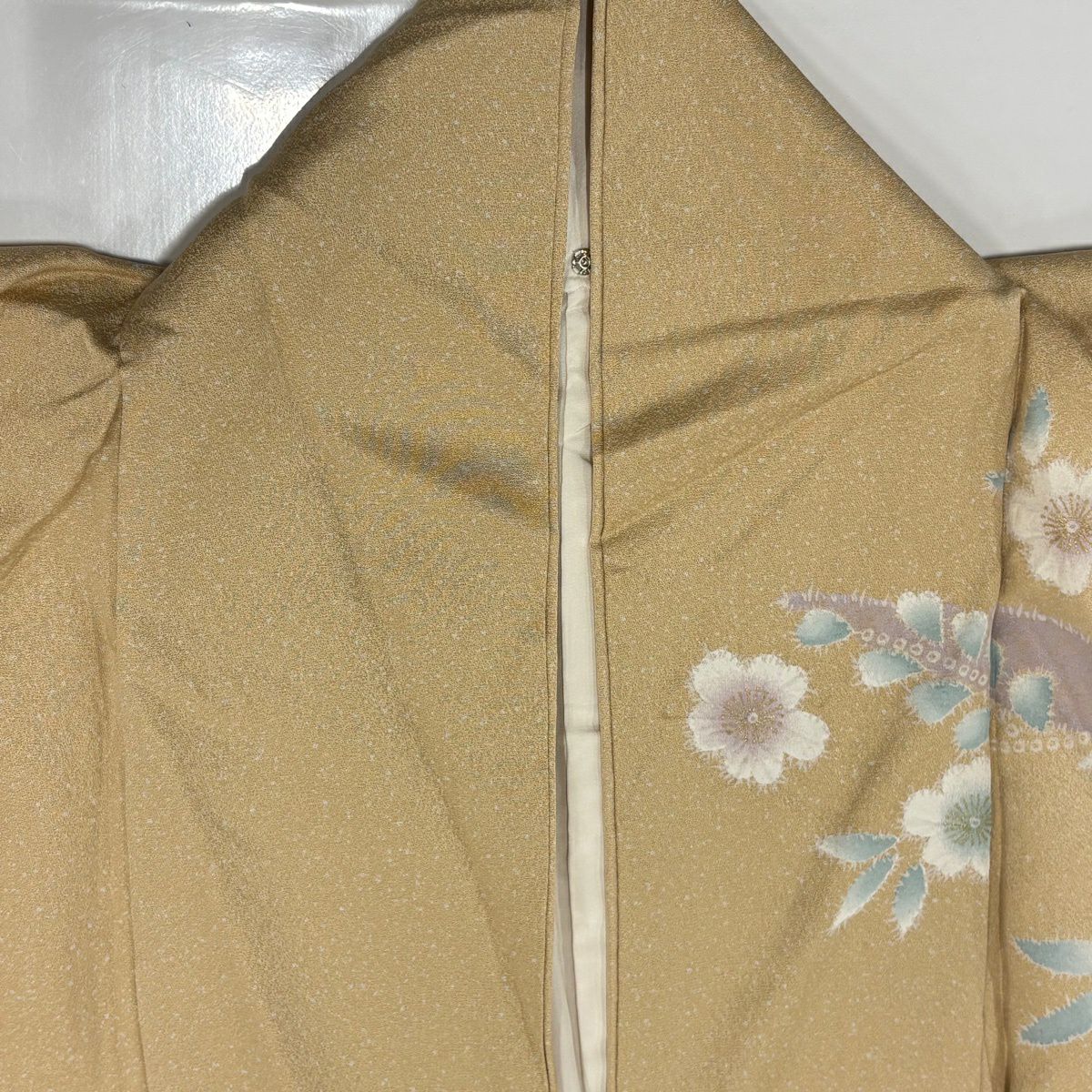 訪問服 身長166.5cm 袖長68.5cm L 雙層 草花紋紋 霞 金銀彩 漸層 米色 純蠶絲 名品級