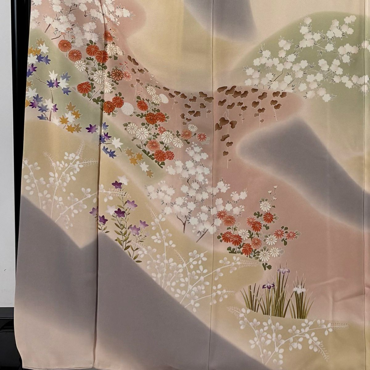 訪問服 身長169cm 袖長68cm L 雙層 秋草 霞 金銀彩 金絲 淺粉色 純蠶絲 名品級