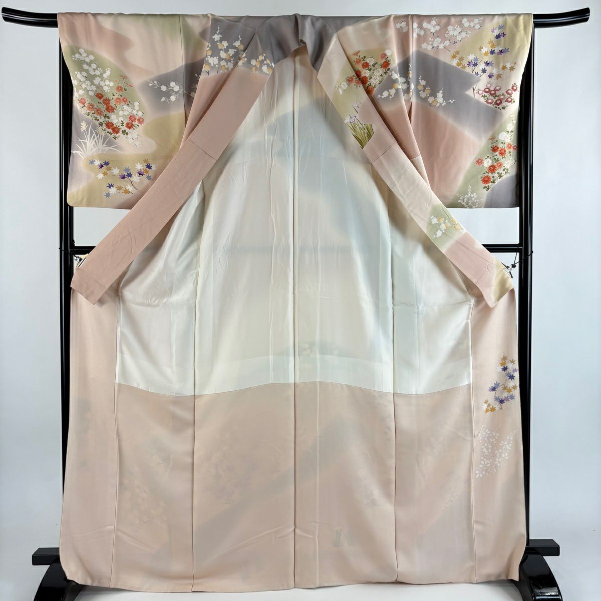 訪問服 身長169cm 袖長68cm L 雙層 秋草 霞 金銀彩 金絲 淺粉色 純蠶絲 名品級