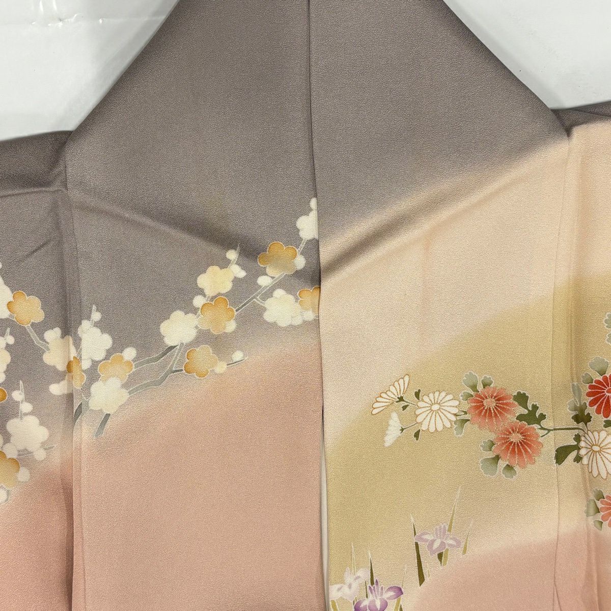 訪問服 身長169cm 袖長68cm L 雙層 秋草 霞 金銀彩 金絲 淺粉色 純蠶絲 名品級
