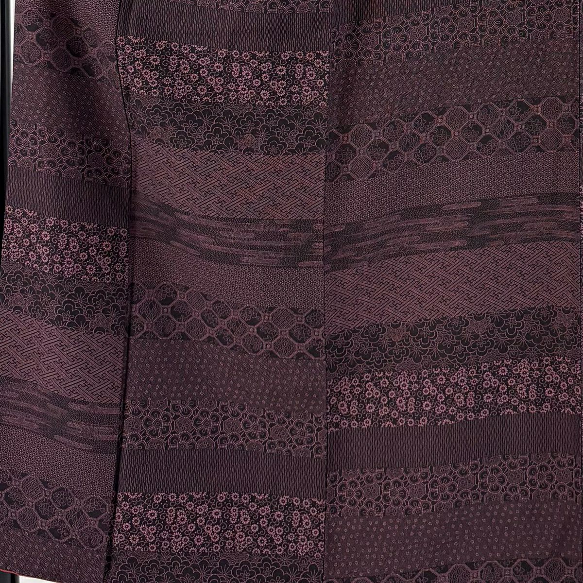 【美品】 小紋 身長156cm 袖長62.5cm S 雙層 草花紋紋 霞紅紫 純蠶絲 名品級