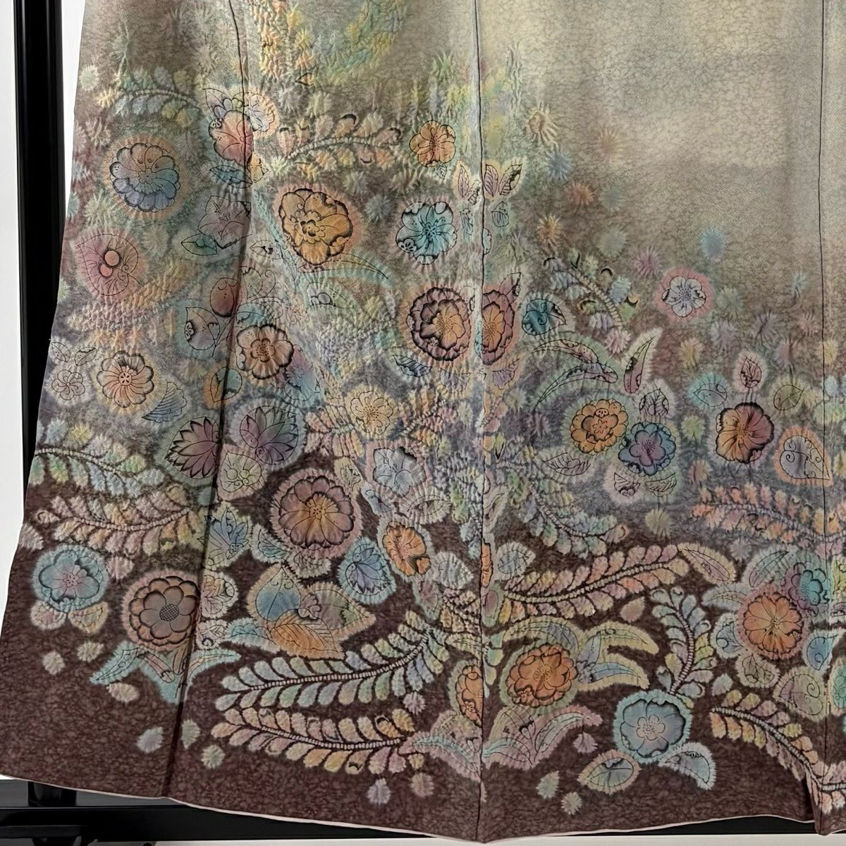 【美品】訪問服 身長157cm 袖長66.5cm M 雙層 辻花染 銀通し 漸層 灰茶 純蠶絲 名品級