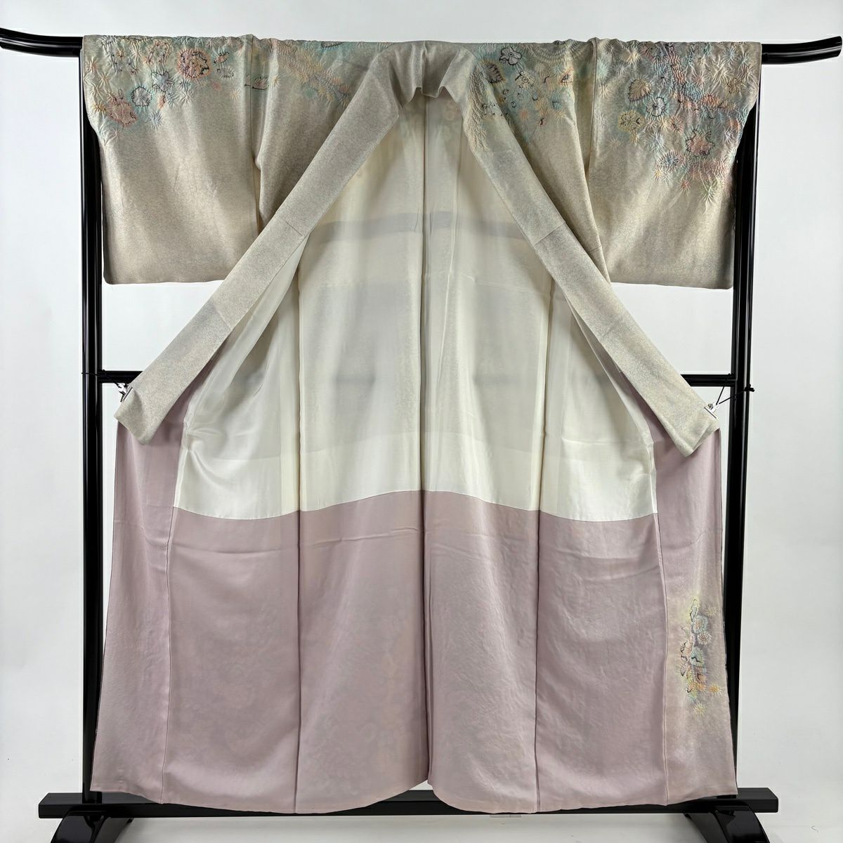 【美品】訪問服 身長157cm 袖長66.5cm M 雙層 辻花染 銀通し 漸層 灰茶 純蠶絲 名品級