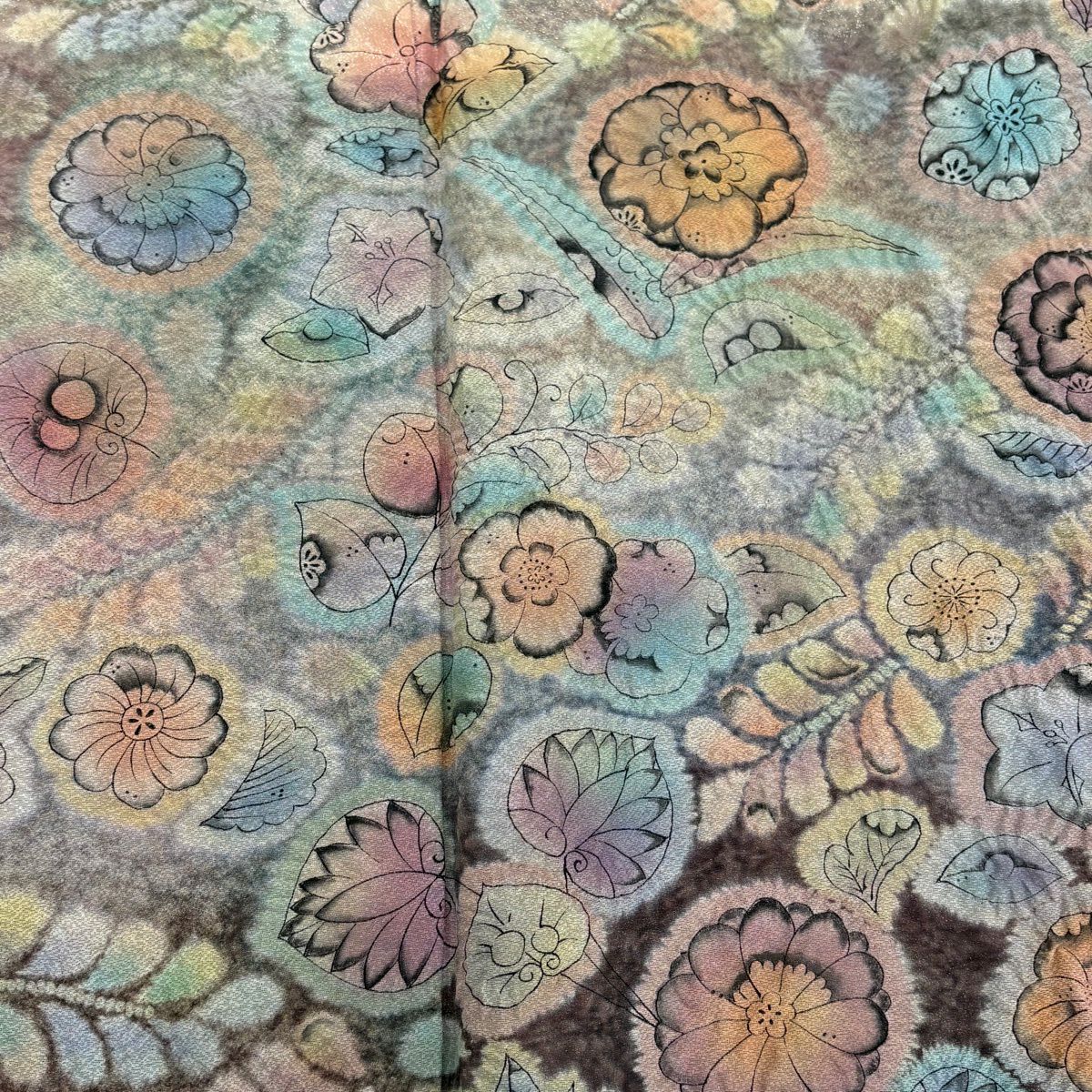【美品】訪問服 身長157cm 袖長66.5cm M 雙層 辻花染 銀通し 漸層 灰茶 純蠶絲 名品級