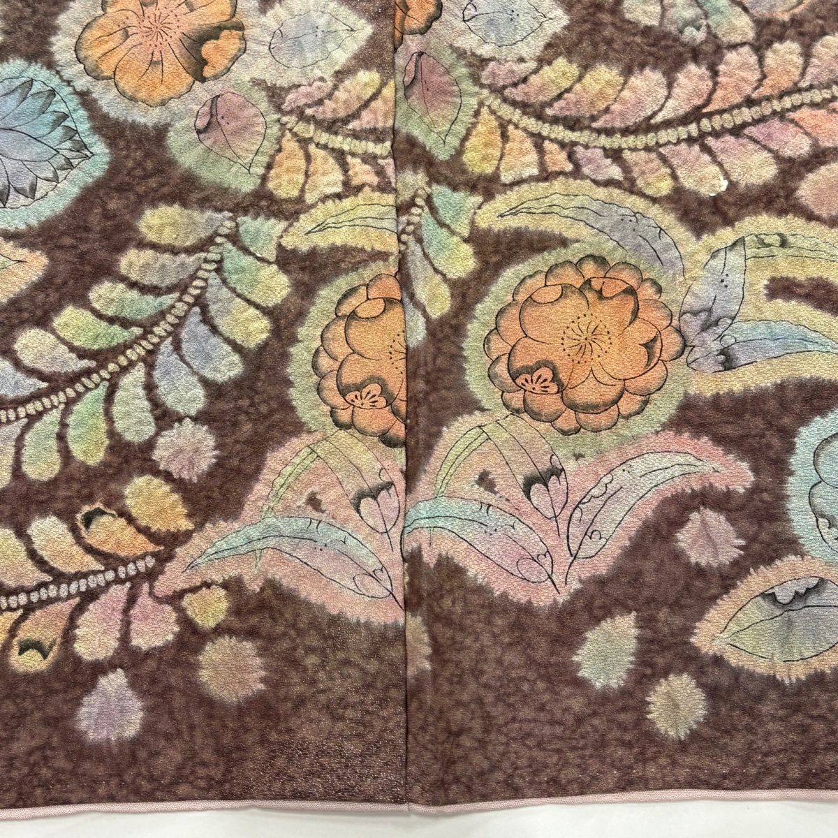 【美品】訪問服 身長157cm 袖長66.5cm M 雙層 辻花染 銀通し 漸層 灰茶 純蠶絲 名品級