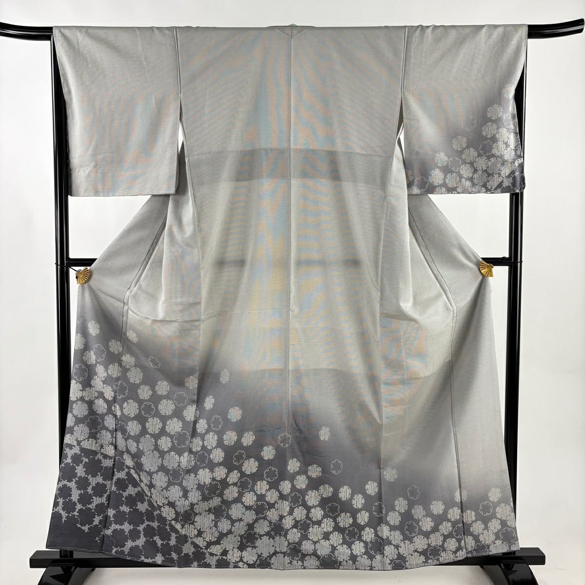 【美品】 付下 身長160cm 袖長66cm M 雙層 紬織織 雪輪 漸層 灰色 純蠶絲 名品級
