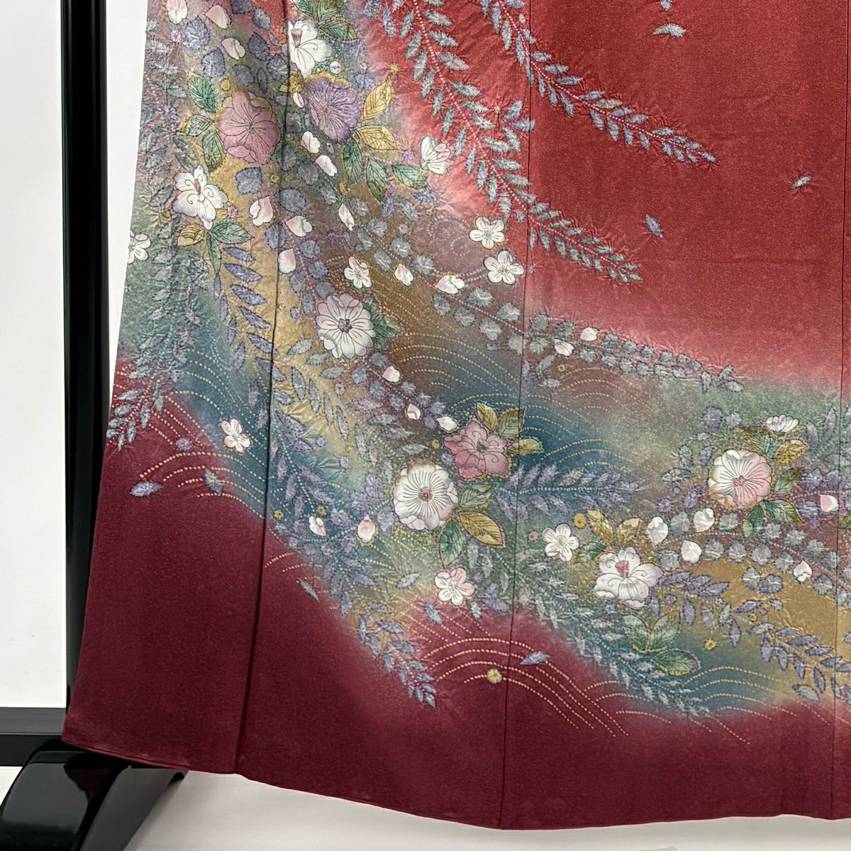 【美品】訪問服 身長162cm 袖長64.5cm M 雙層 辻花染 金彩裝飾 漸層 茜 純蠶絲 名品級