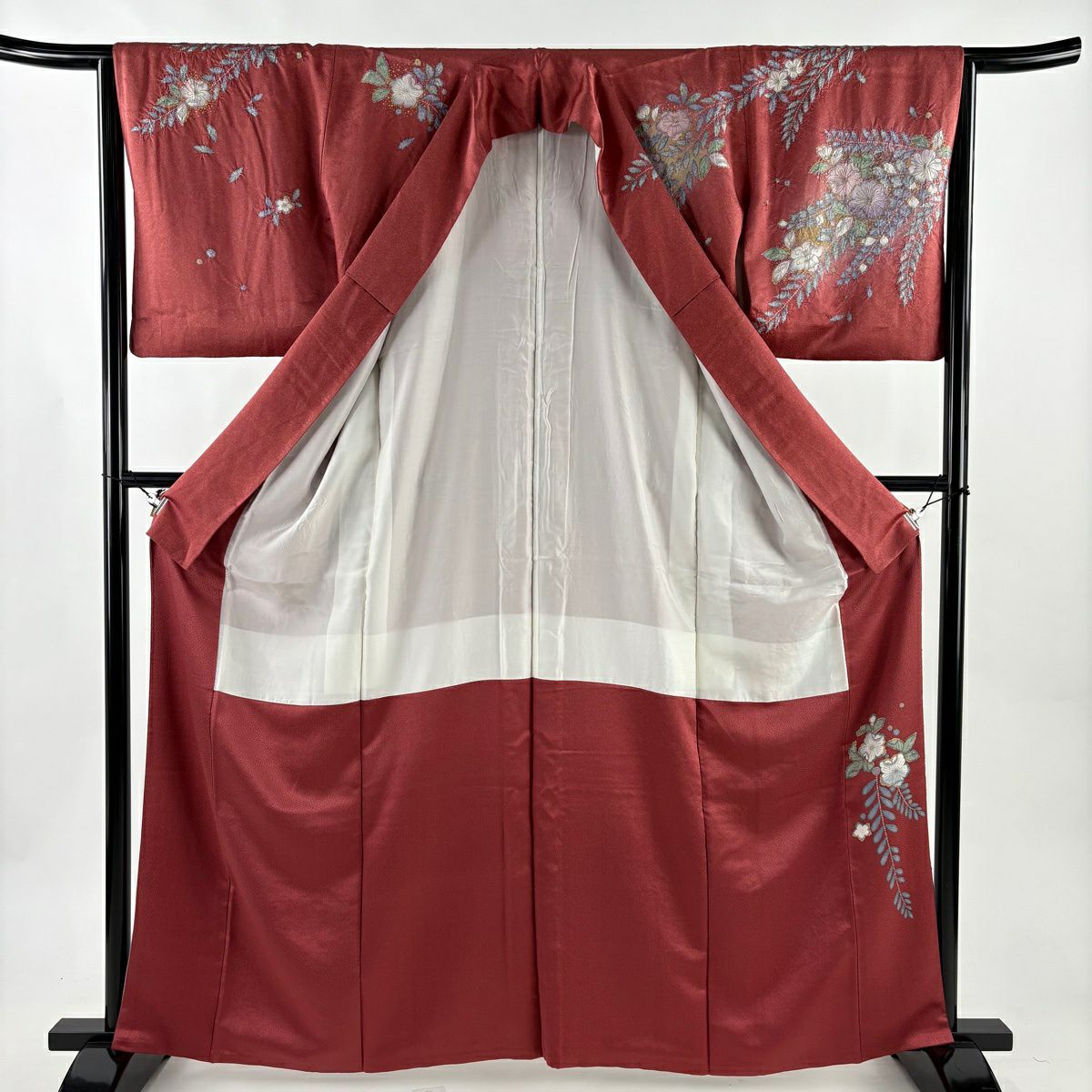 【美品】訪問服 身長162cm 袖長64.5cm M 雙層 辻花染 金彩裝飾 漸層 茜 純蠶絲 名品級