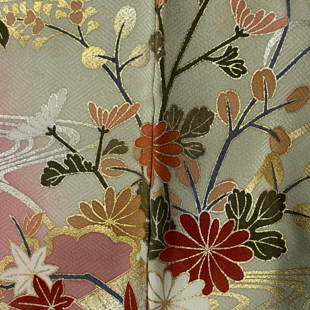 【美品】訪問服 身長166cm 袖長66cm M 雙層 草花紋紋 波 金絲 金銀彩 粉紅 純蠶絲 名品級
