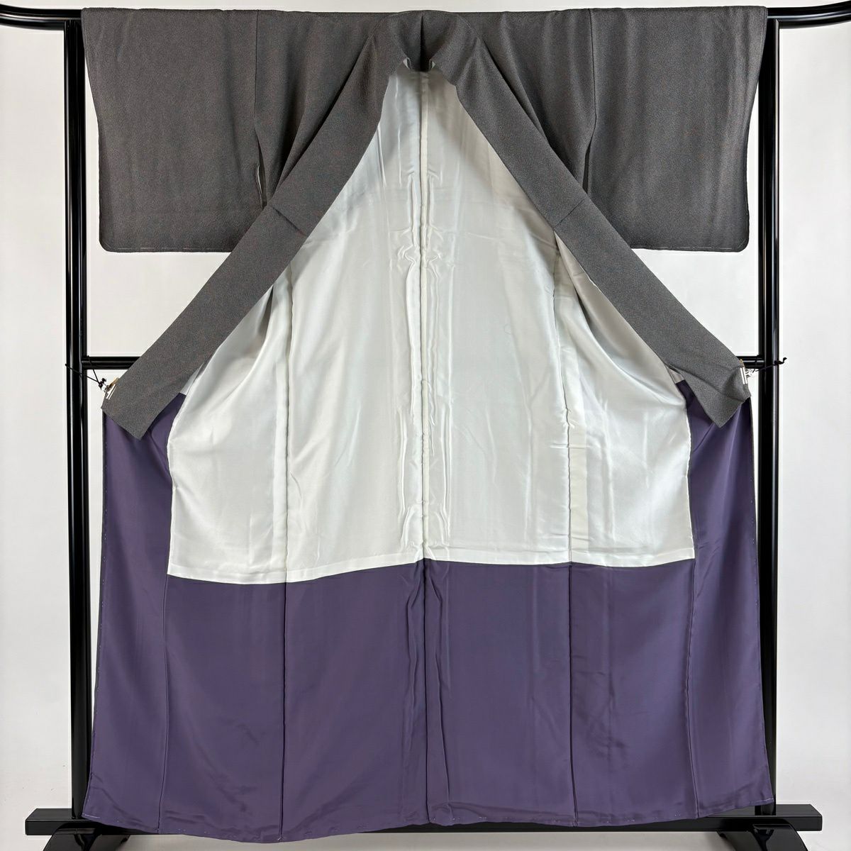 【美品】 江戶小紋 身長157.5cm 袖長64.5cm M 雙層 鮫 灰紫 純蠶絲 名品級