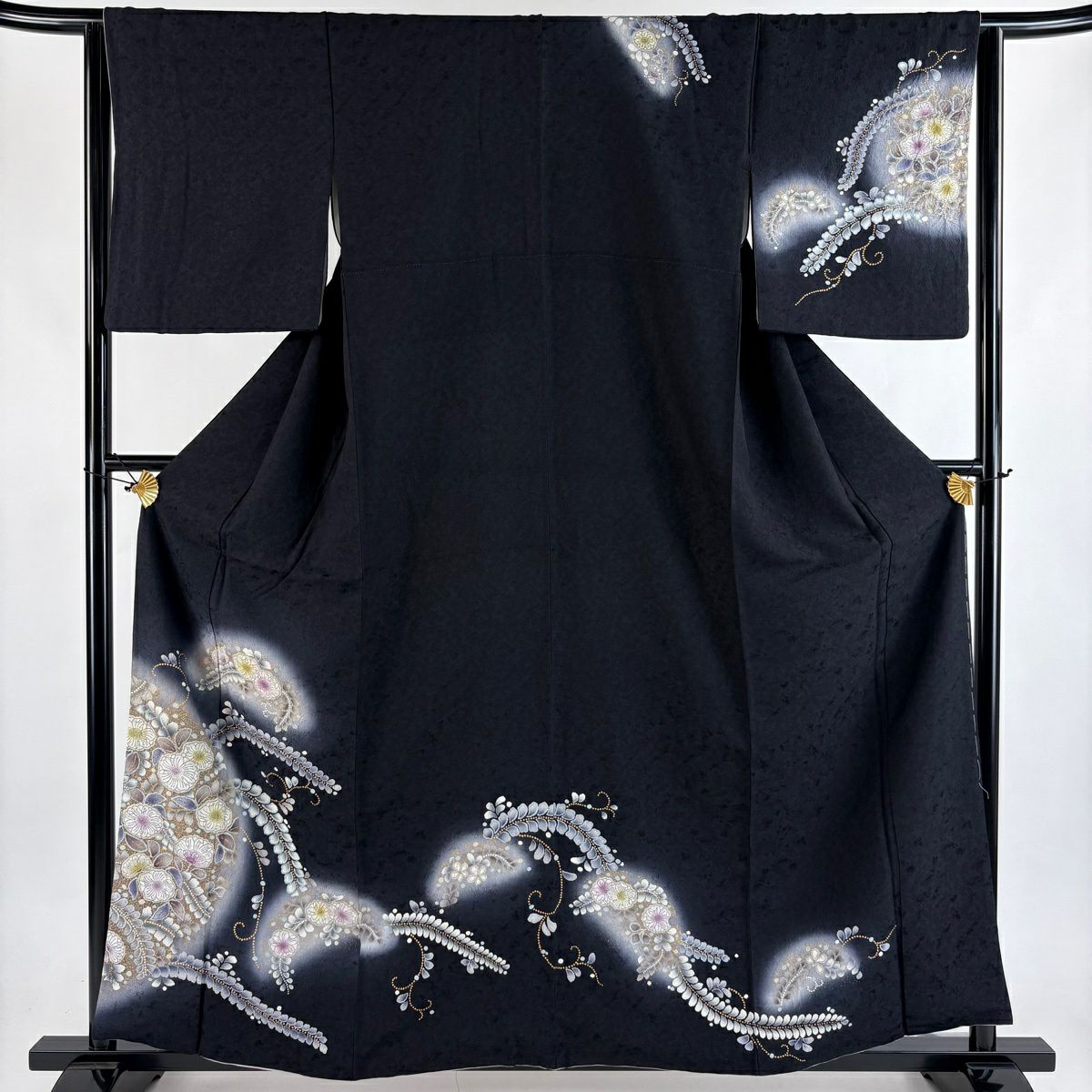 訪問服 身長160cm 袖長64cm M 雙層 辻花染 金彩裝飾 漸層 黑 純蠶絲 名品級