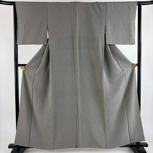 【美品】 小紋 身長158.5cm 袖長64cm M 雙層 格子 灰 純蠶絲 名品級