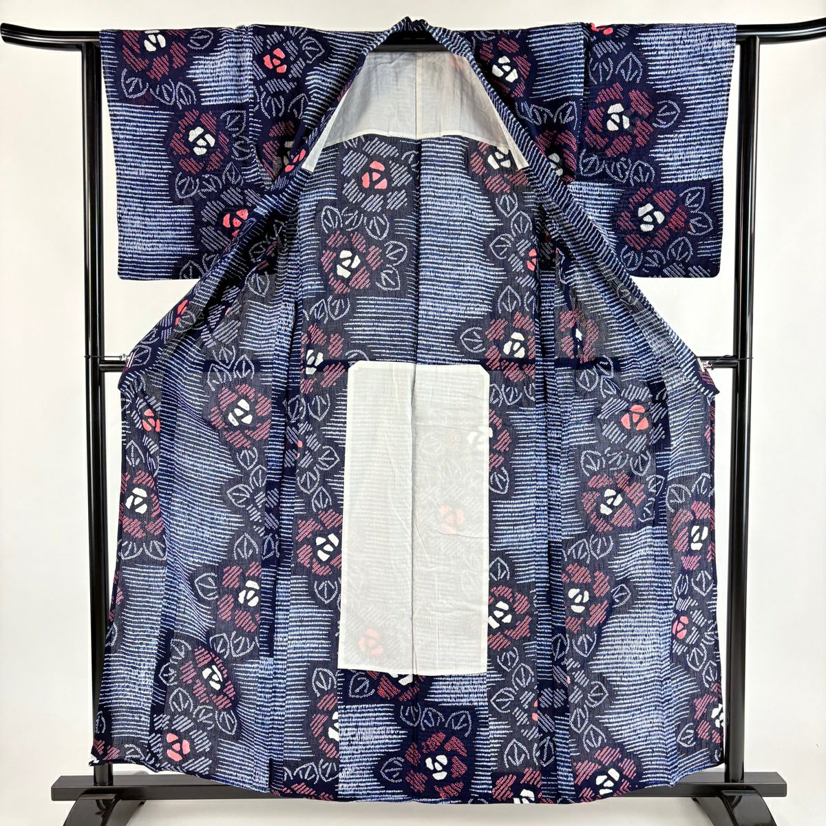 浴衣 身長160.5cm 袖長65cm M 絞染浴衣 薔薇 紋路 深藍 棉 名品級