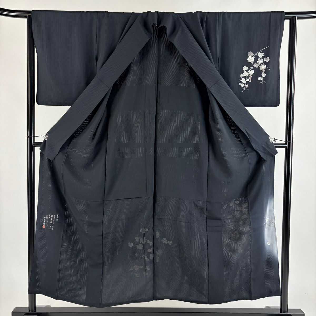 付下 身長153.5cm 袖長63cm S 雙層 松樹尾光琳 有落款 栗鼠圖 金銀彩 漸層 黑 純蠶絲 名品級