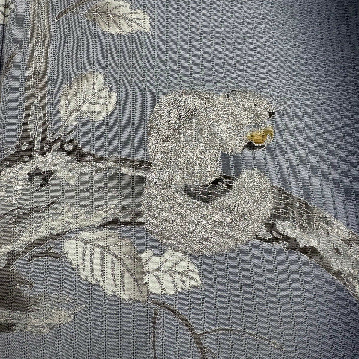付下 身長153.5cm 袖長63cm S 雙層 松樹尾光琳 有落款 栗鼠圖 金銀彩 漸層 黑 純蠶絲 名品級
