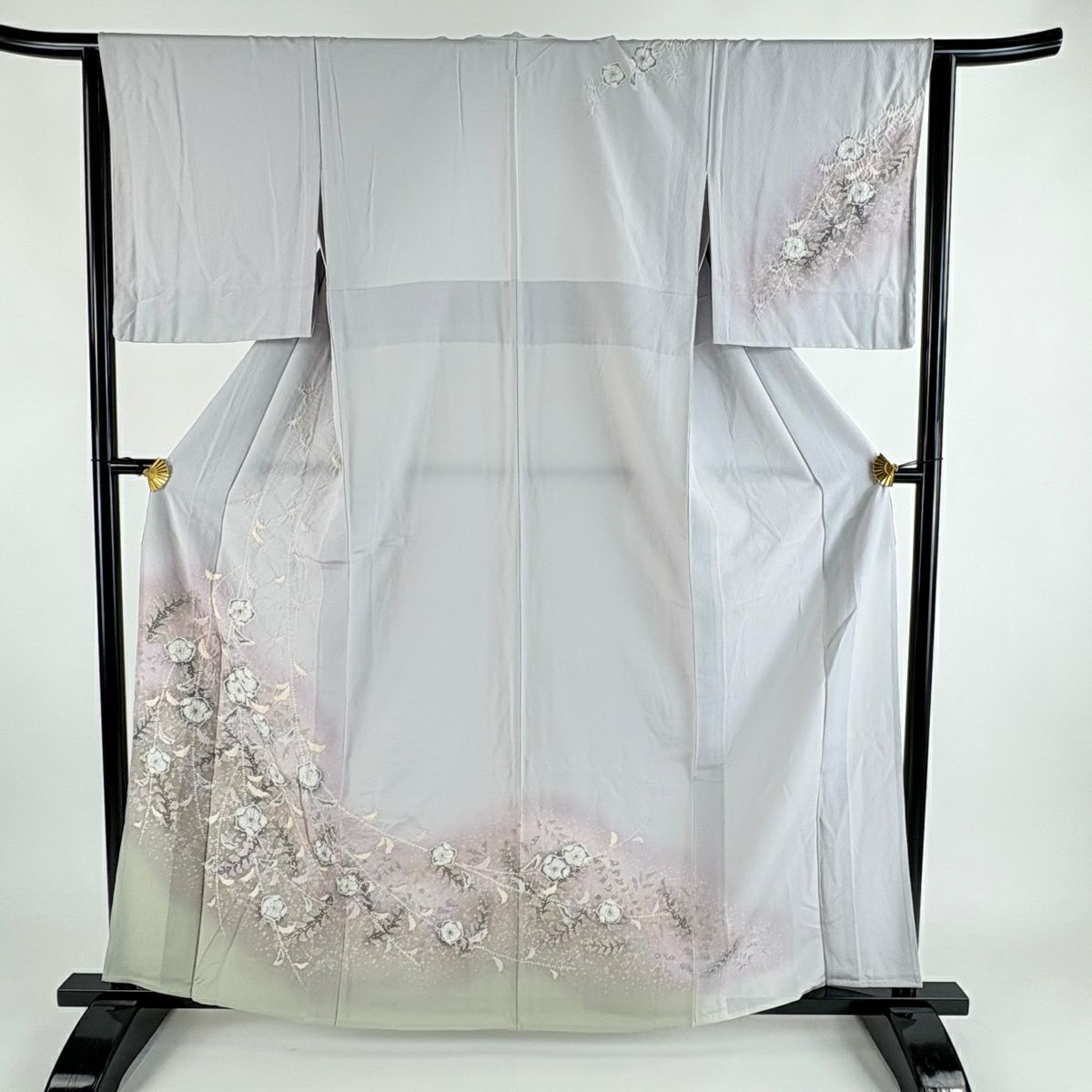訪問服 身長163cm 袖長65cm M 單層 辻花染 漸層 灰紫 純蠶絲 名品級